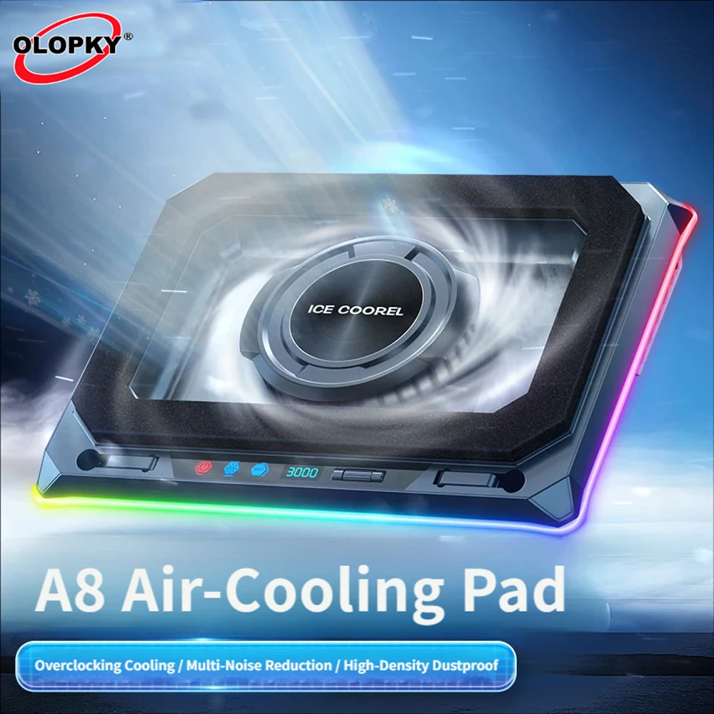 Pressurized fan-style gaming laptop cooler with adjustable fan speed, height for 15-20 inch laptops, quiet cooling stand