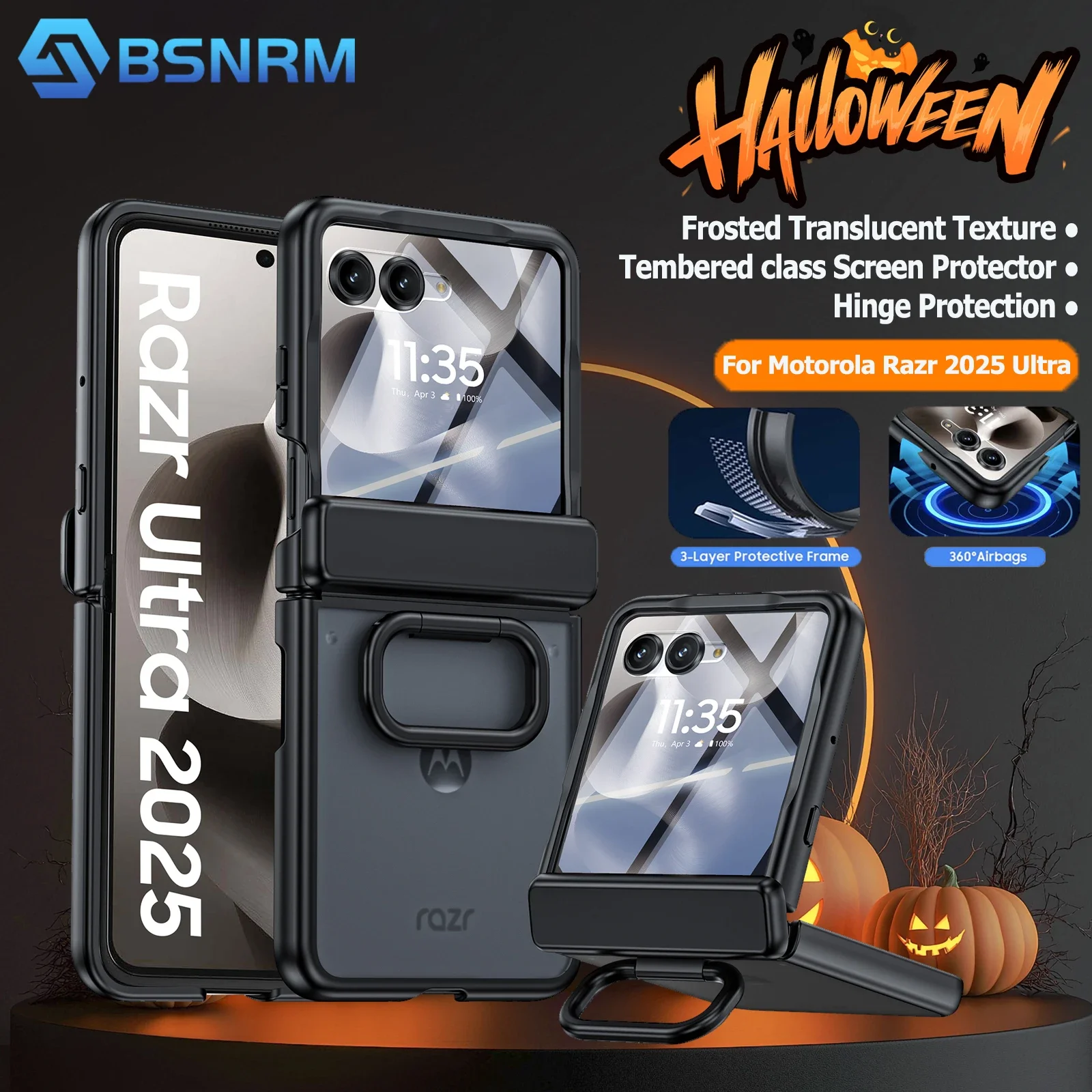 

Хэллоуин Grifts, с защитной пленкой для экрана и защитой шарнира, матовый противоударный чехол для телефона из ПК для Motorola Razr Ultra 2025, черный чехол