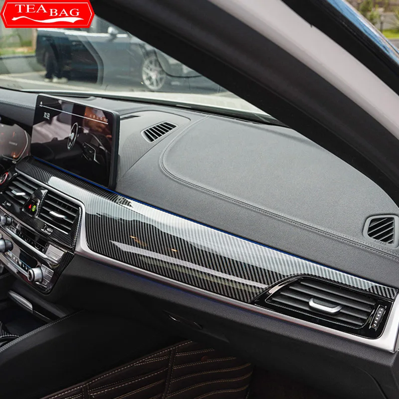 For LHD Carbon Fiber Pattern Car Stickers Gear Shift Panel Cover Interior Trim For BMW Series 5 G30 G31 Modification Accessories