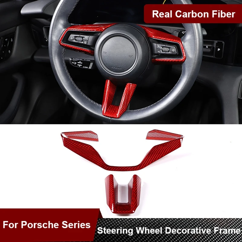 

For Porsche Panamera 911 Macan Taycan Real Carbon Fiber Texture Car Styling Interior Steering Wheel Cover Frame Decoration Trim