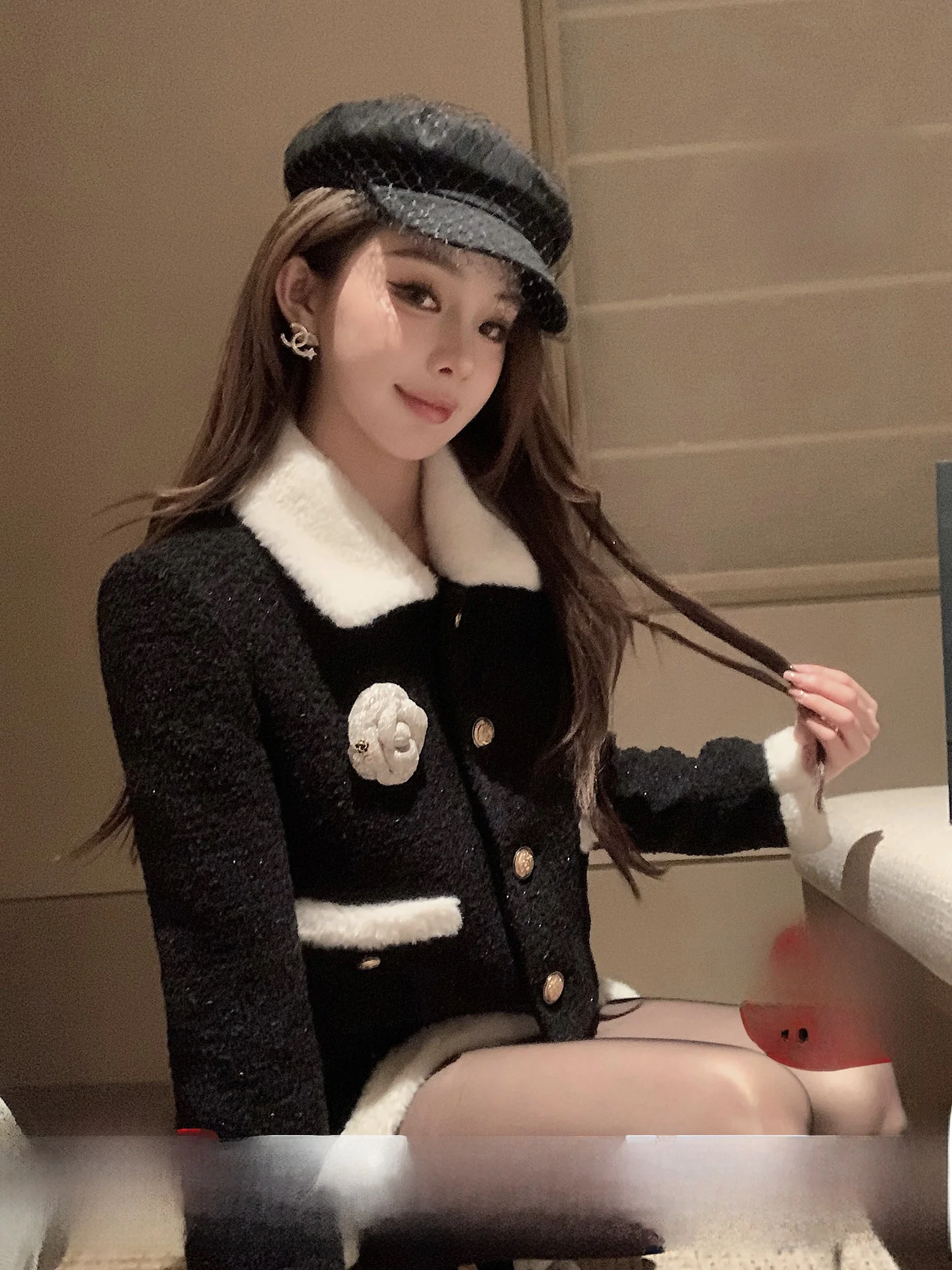 

Красный комплект из хлопковой смеси и шерсти: короткое пальто и юбка для женщин, в стиле Cisas Carol, повседневный зимний модный ансамбль