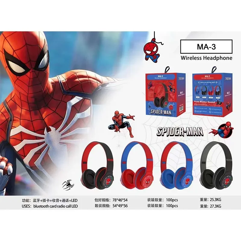 Spider-man Bluetooth Headphones MA-3 Disney Marvel Wireless Earbuds HIFI Surround Sound Headsets with Mic for Kids Anime Cartoon