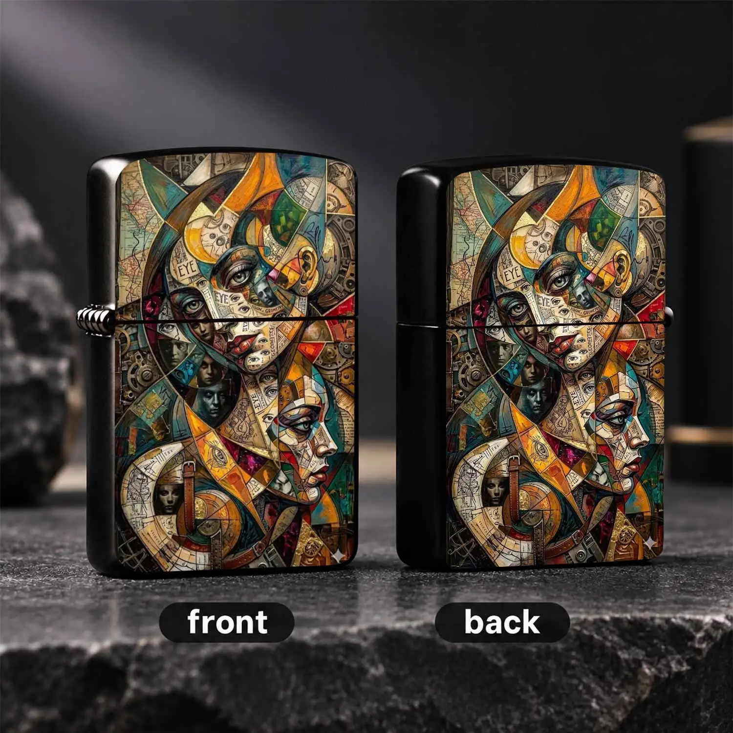 Vintage Cubist Surreal Portrait Art Lighter, Geometric Mosaic Multi-FaceDecor, Full-Scene Usable Exquisite Portable Art Piece, Ideal Unique Aesthetic Gift for Daily Use and Display A Humorous And Interesting Lighter