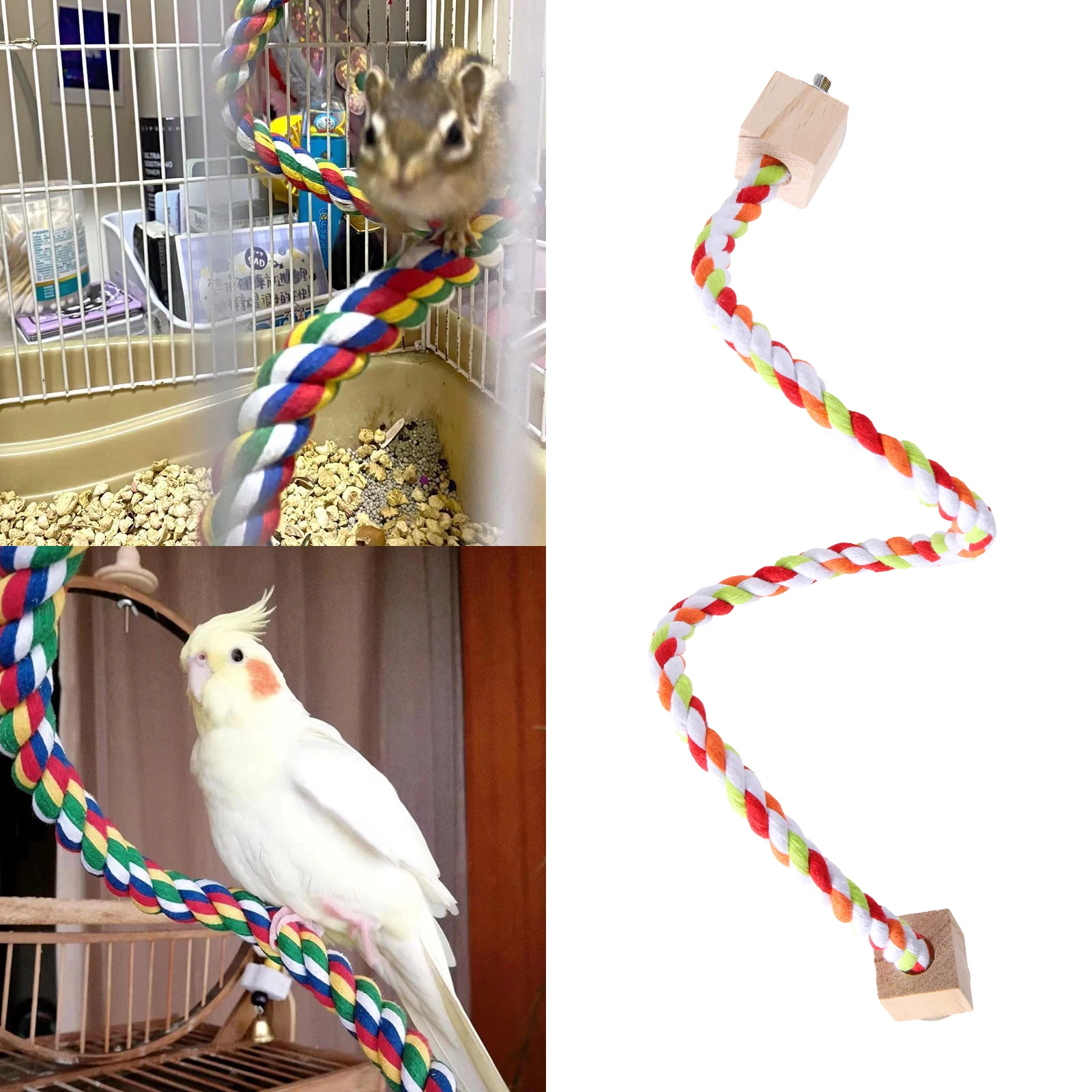 Juguetes Para morder pájaros para mascotas, cuerda de algodón de Color para loros, juguetes elásticos para escalada, jaula de arnés de columpio para pájaros, soporte de columpio para mascotas