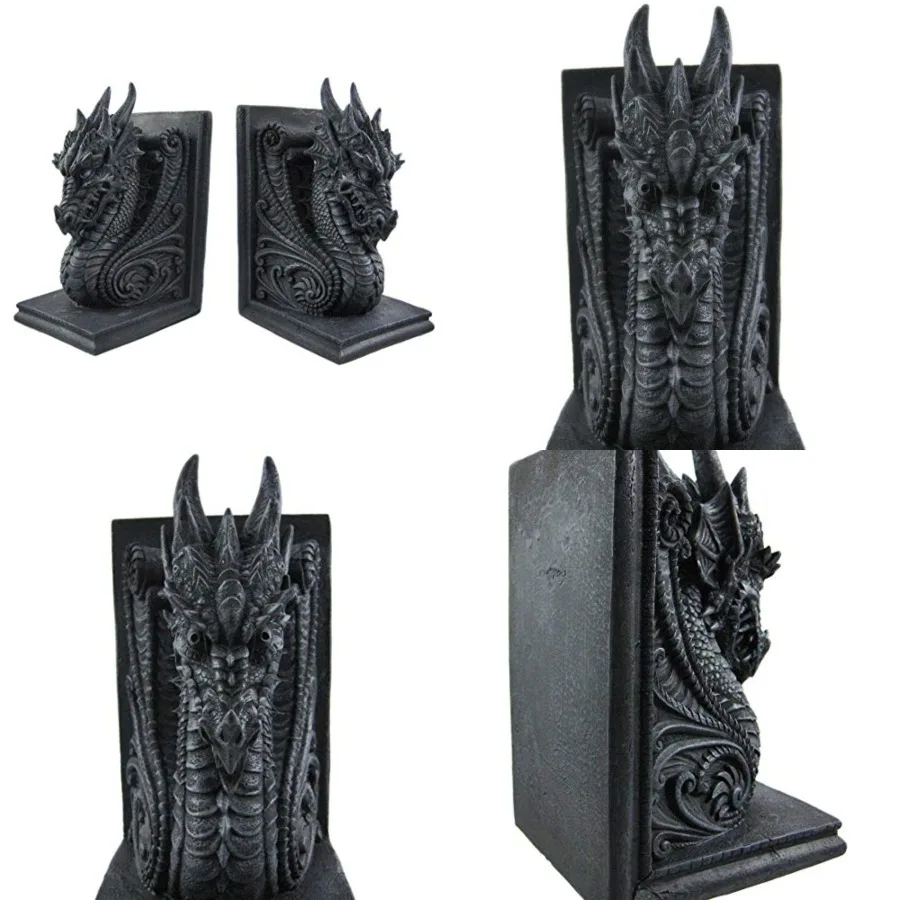 

Gothic Dragon Bookends Midieval Book Ends Evil Medieval 8266