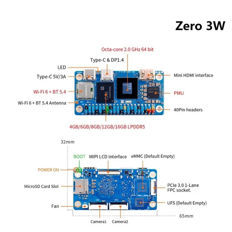 AS95-For Orange Pi Zero 3W Development Board With Cooling Fan Allwinner A733 Soc 3Tops NPU Pcle 3.0 WIFI6 BT5.4 (4GB RAM )