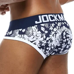 JOCKMAIL 브랜드 남성 속옷, 섹시한 프린트 브리프, 벌지 파우치, 비키니 조크스트랩, 로우 웨이스트 통기성 코튼 게이 속옷