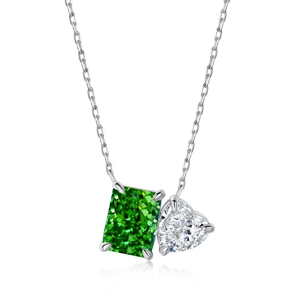 Wong Rain 925 Sterling Silver Crushed Ice Cut Lab Sapphire Emerald High Carbon Diamonds Gemstone Pendant Necklace Fine Jewelry