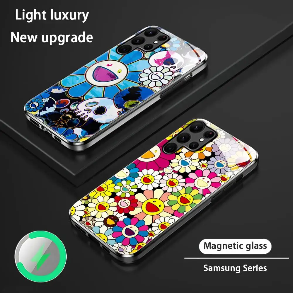 Sunflower japan Painting M-Murakami Phone Case For Samsung S26 S25 S24 S23 S22 S21 S20 Plus Ultra Note20 Glass Magnetic Case view 2