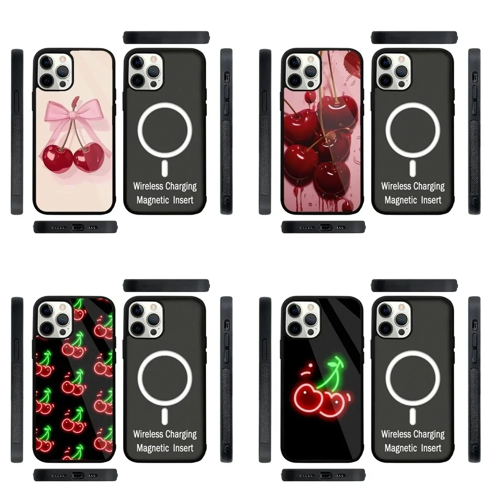 

Cute Art Red Cherry Phone Case Strong Magnetic For IPhone 16,15,14,13,Pro,Max,Plus,11,12,Mini For Magsafe Wireless Charging
