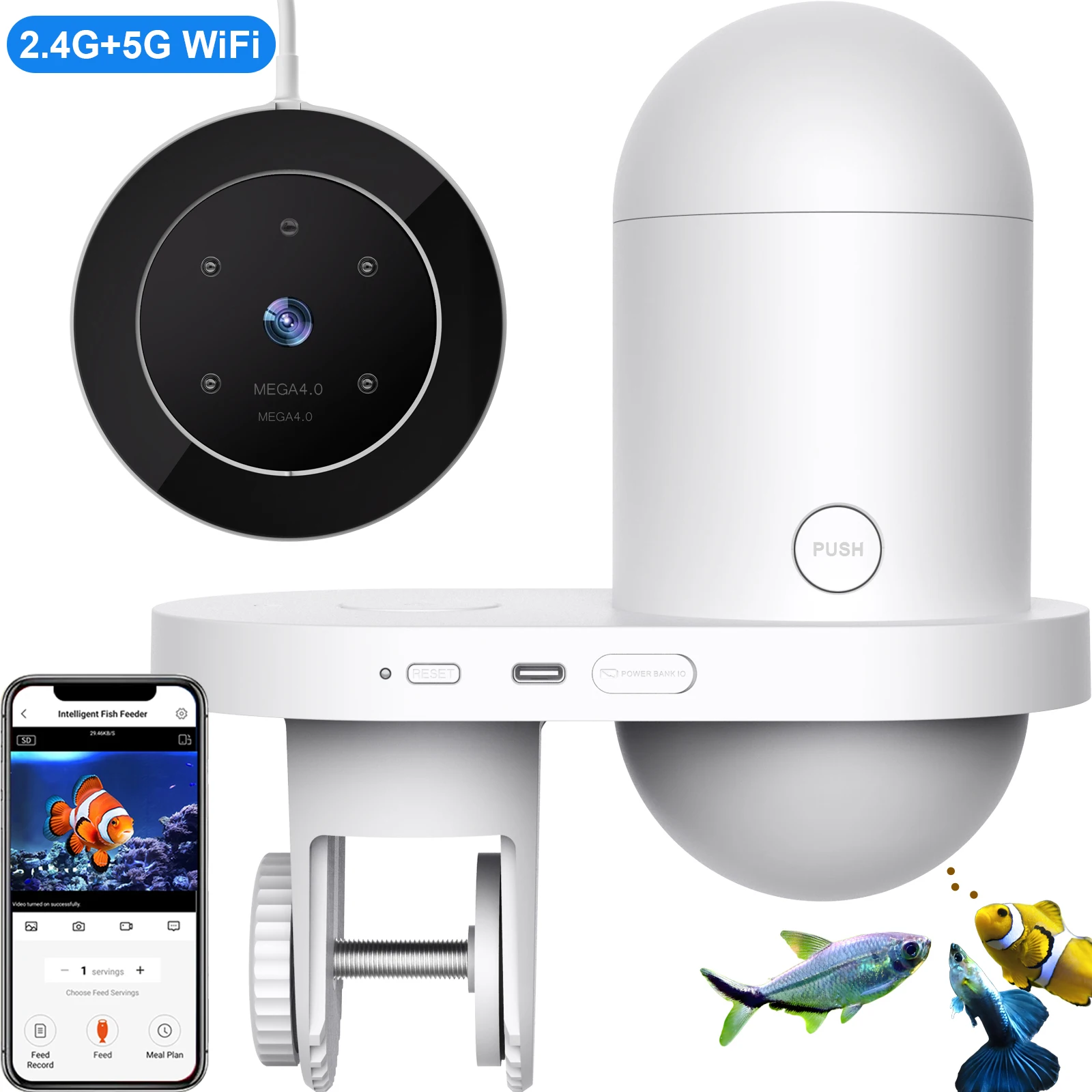 

Automatic Fish Feeder With Camera Visual Tank Food Dispenser Timing Quantitative Wifi APP Intelligent for Aquarium USB Charging