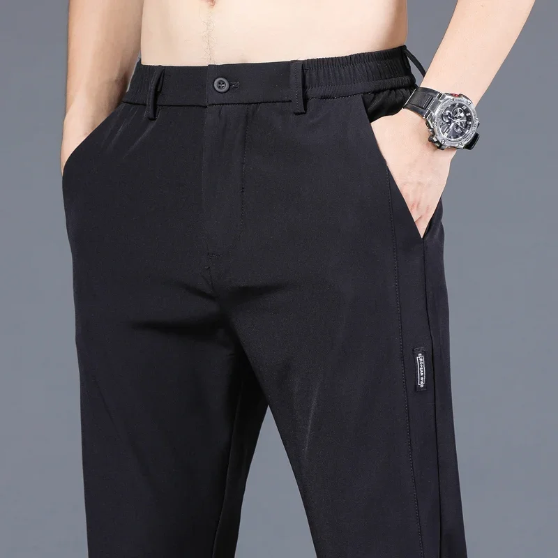 

Brand Autumn Summer Men's Casual Pants Men Trousers Male Pant Slim Fit Work Elastic Waist Solid Color Light Trousers S197
