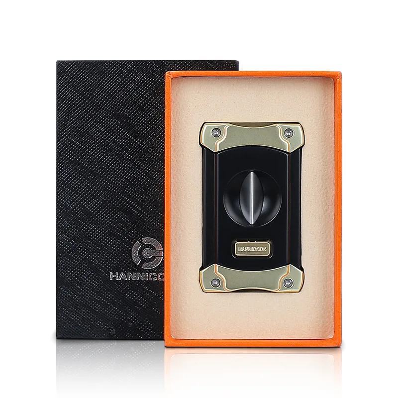 Zigarrenschneider aus Edelstahl, integrierter Locher, V-Schnitt-Werkzeug mit Geschenkbox, Zigarettenschere, Zubehör, Raucherwerkzeuge