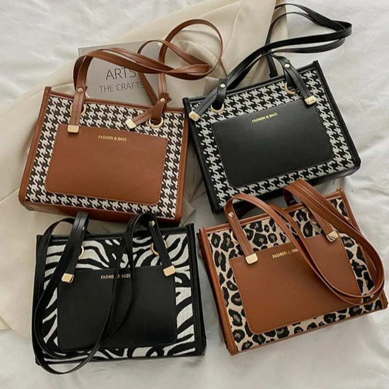 TRAVEASY 2024 New Bag Female Korean Fashion Leopard Print Plaid Large Capacity Tote Bag handbags Bill of Lading Shoulder Bag