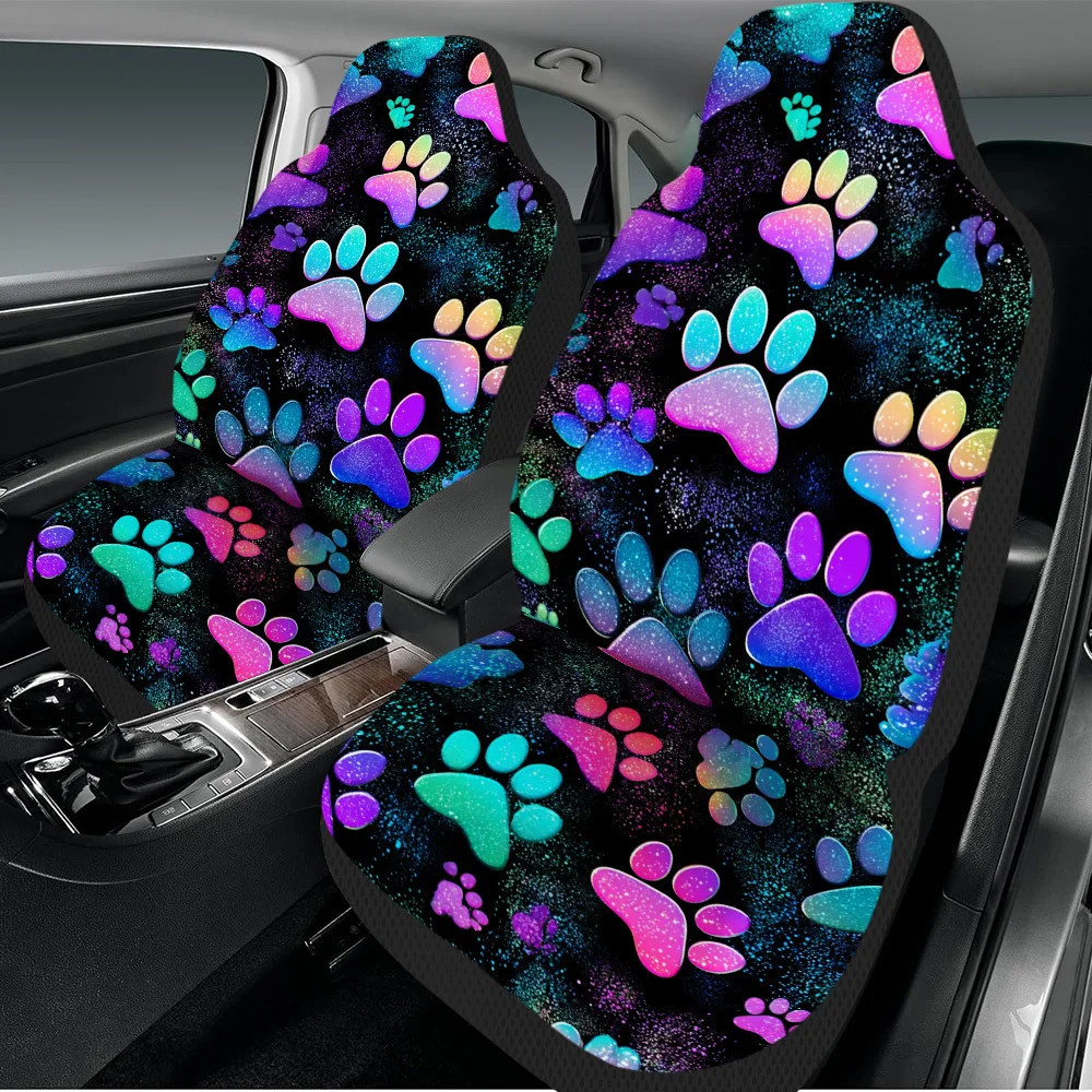Set Of 2, Vibrant Illuminated Paw Print Car Seat Covers – Universal Fit, Sturdy High-Quality Protectors, Trendy Complete Set For