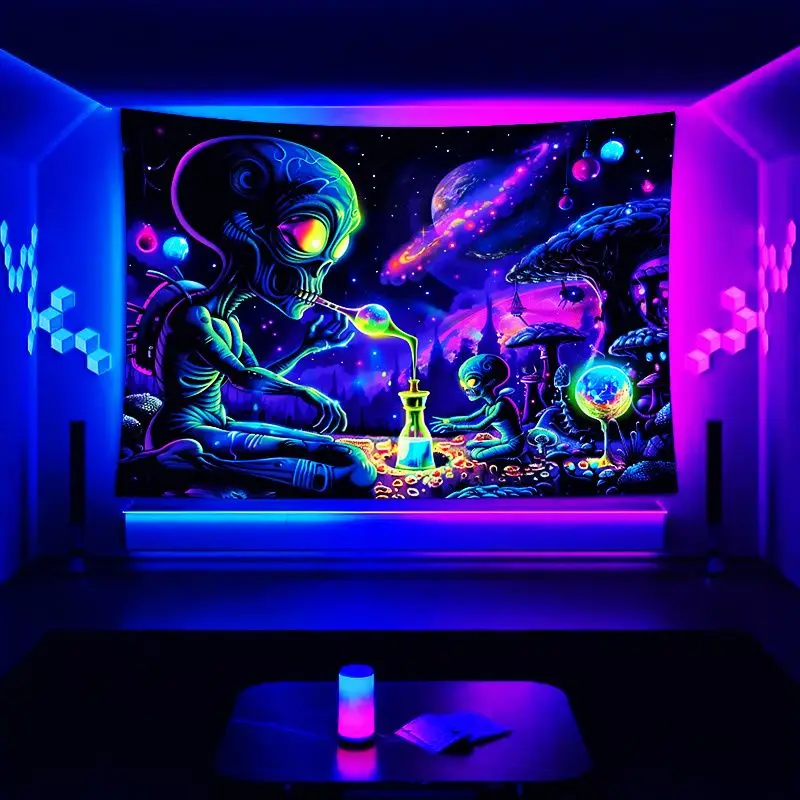 VIKAMA Alien Hand Cranked Pot Psychedelic Mushroom Nebula Tapestry Background Hanging Cloth Hippie Room Decoration