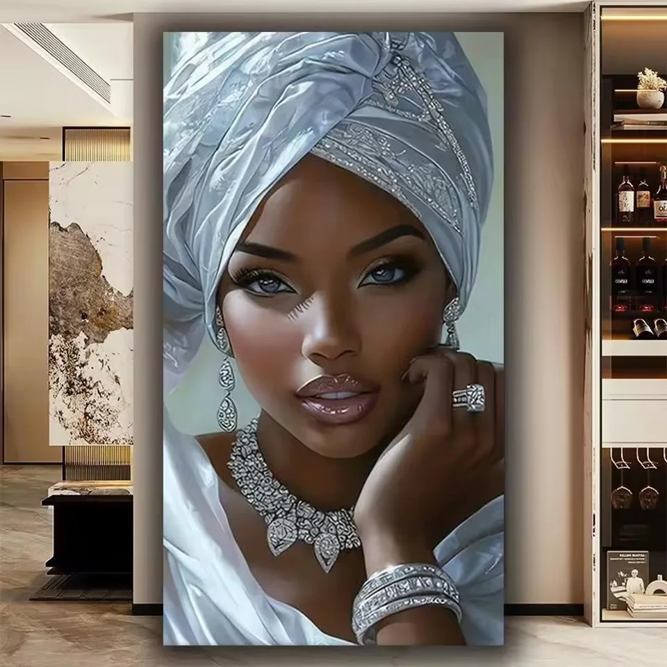 

Silver White Scarf For African Women Diamond Art Diy Full Square Round Diamond Painting Mosaic Jewelry Cross Stitch Home Decor