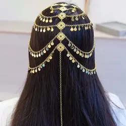 Kurdish-Ottoman Bridal Headdress: 24K Gold Plated Coin Veil Chain with Evil Eye Fringe for Turkish Henna Night Ceremony