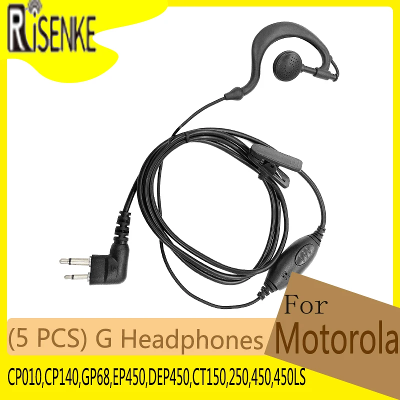 G Headphones for Motorola, Walkie Talkie Earpiece, Microphone Headset, CP010,CP140,GP68,EP450,DEP450,CT150,250,450,450LS, 5 Pcs