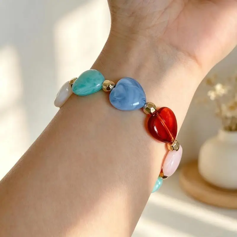 Boho Bunte Herz-Perlen Stretch-Armreifen Neue Harz-Herz-Perlen-Armbänder 2026 Trendiger Schmuck – Detail 4