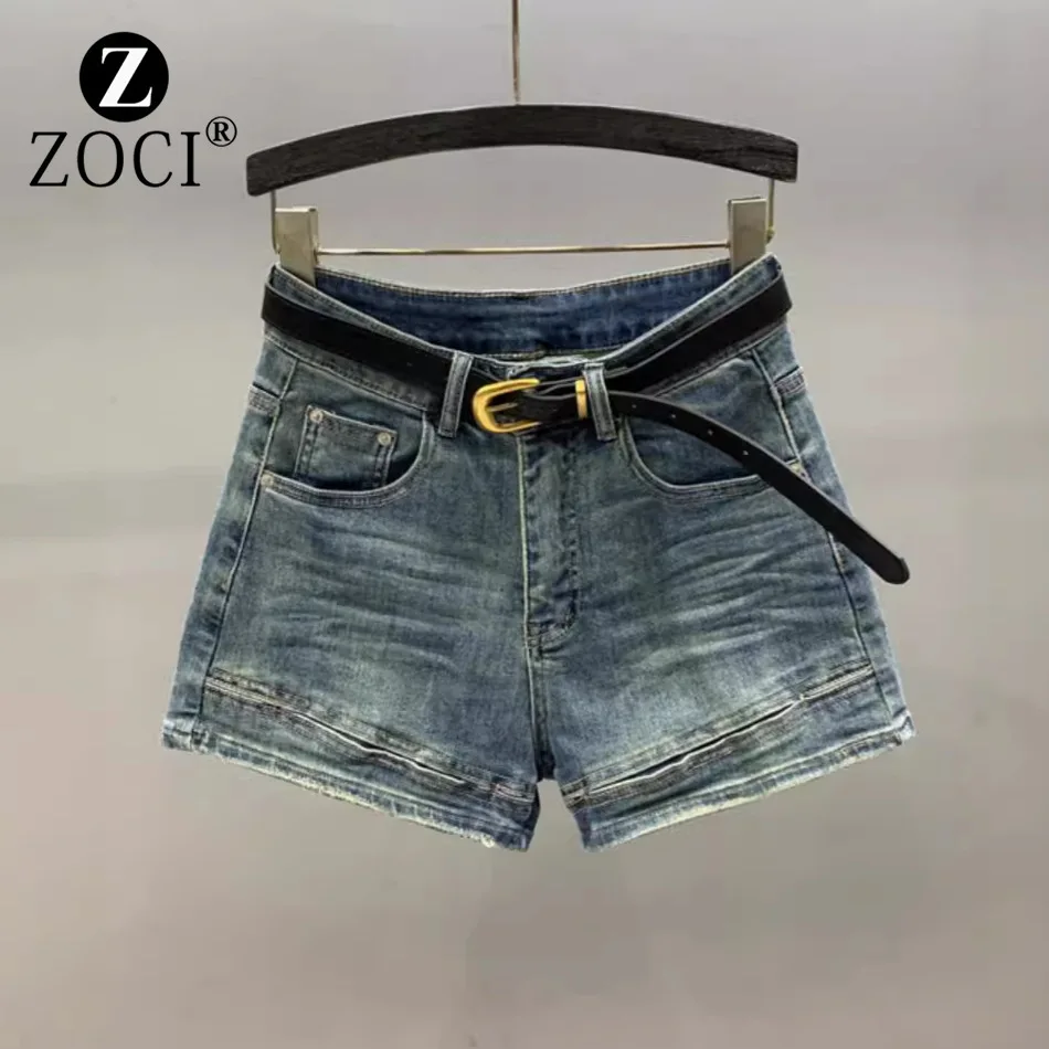 [zoci] 2024 Summer  Blue Denim Shorts Straight Stretch Loose A-line Wide Leg Pants Hot Pants