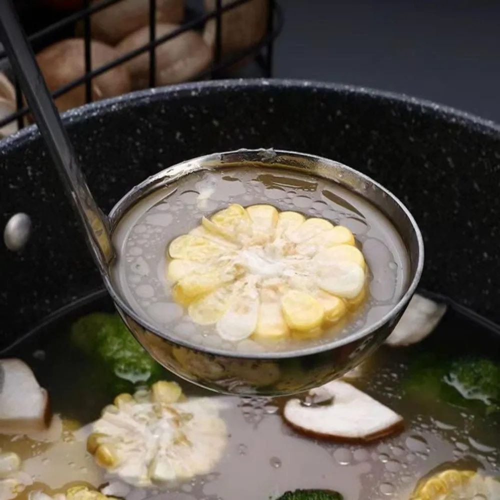 Kitchen Utensils Hook Long Handle Soup Ladle Rust-proof Thickened Slotted Spoon Stainless Steel Colander Wine