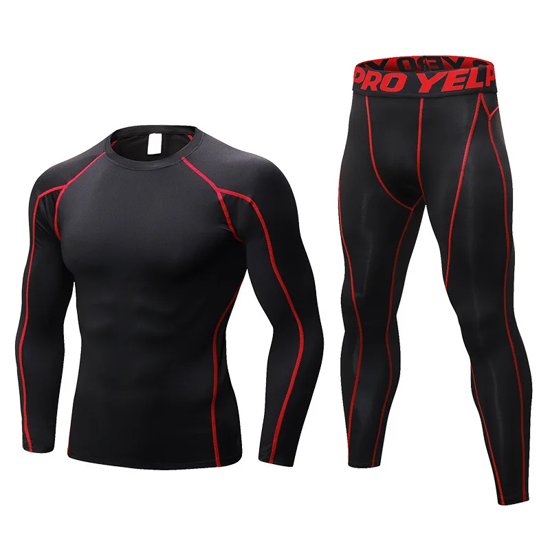 Set di biancheria intima termica da uomo palestra Fitness compressione pantaloni sportivi Set abbigliamento sportivo abbigliamento da allenamento Running Outdoor Jogging Quick Dry