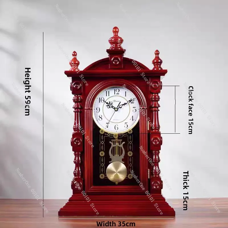 Vintage silent desk clock | Chinese solid wood desktop clock, suitable for living room home decoration