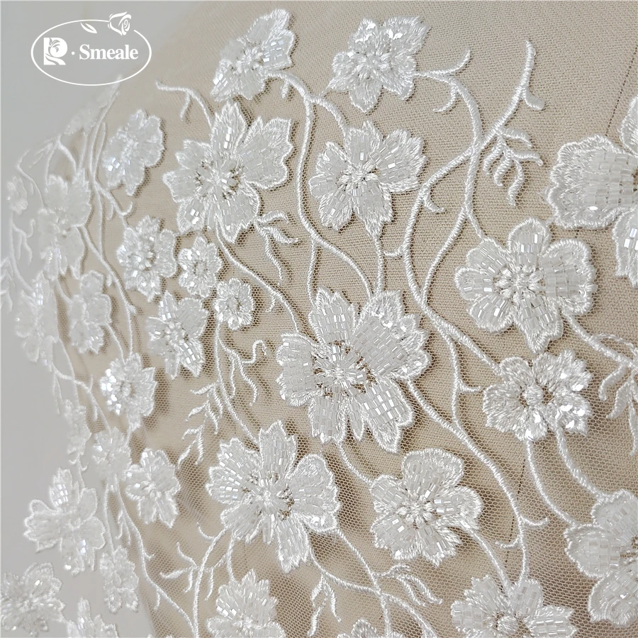 Luxury Bead Embroidery Bridal Lace Fabric, Wedding Dress Decoration, Flower Sewing Accessories, RS3379