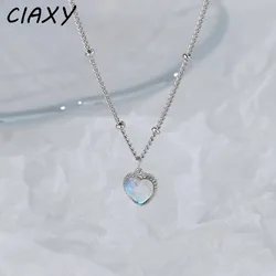 French Style Dazzling Moonstone Heart Long Necklace Women Charms Love Chain Pendants for Necklaces Ladies Wedding Jewelry Gift