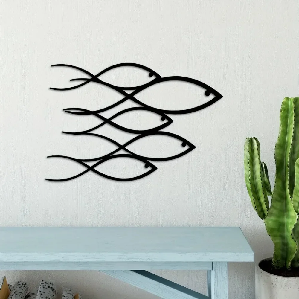 1PC Nautical Metal Wall Art 2024 - School fish design. Stylish for home, living room, bedroom, kids' room