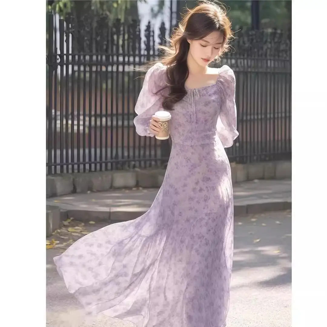 Vestidos femininos chiffon plissado cintura alta midi saia piquenique flowy francês artístico doce em camadas primavera retro elegante único