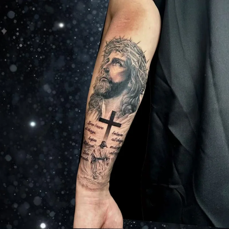 

Jesus on the Cross Herbal Juice Temporary Tattoos Durable Waterproof Fake Tattoo Body Art Tatoo Body Stickers Last for 15 Days
