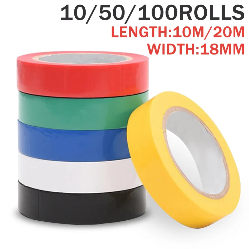 

10/50 Rolls10M/20M Wire Flame Retardant Electrical Insulation Tape High Voltage PVC Waterproof Self-adhesive Electrician Tape