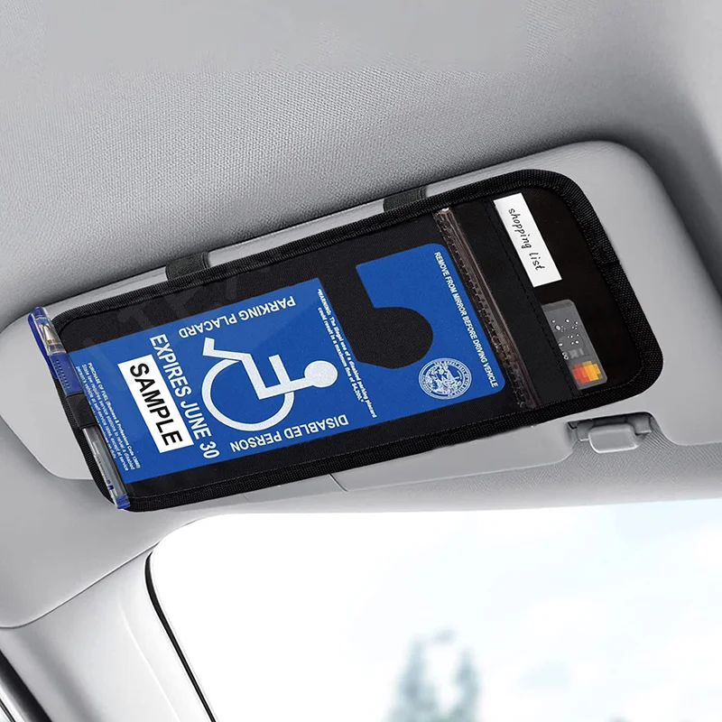 

Practical Auto Handicap Placard Holder with Disability Parking Permit Sign Protector, Features Pen and Note Paper Slot.