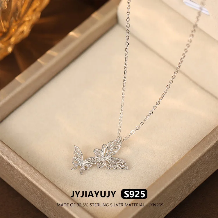 

JYJIAYUJY 100% цельное оригинальное ожерелье из стерлингового серебра S925, 45 см, цепочка 20 мм, двойная бабочка, модные ювелирные изделия, подарок на каждый день JYN269