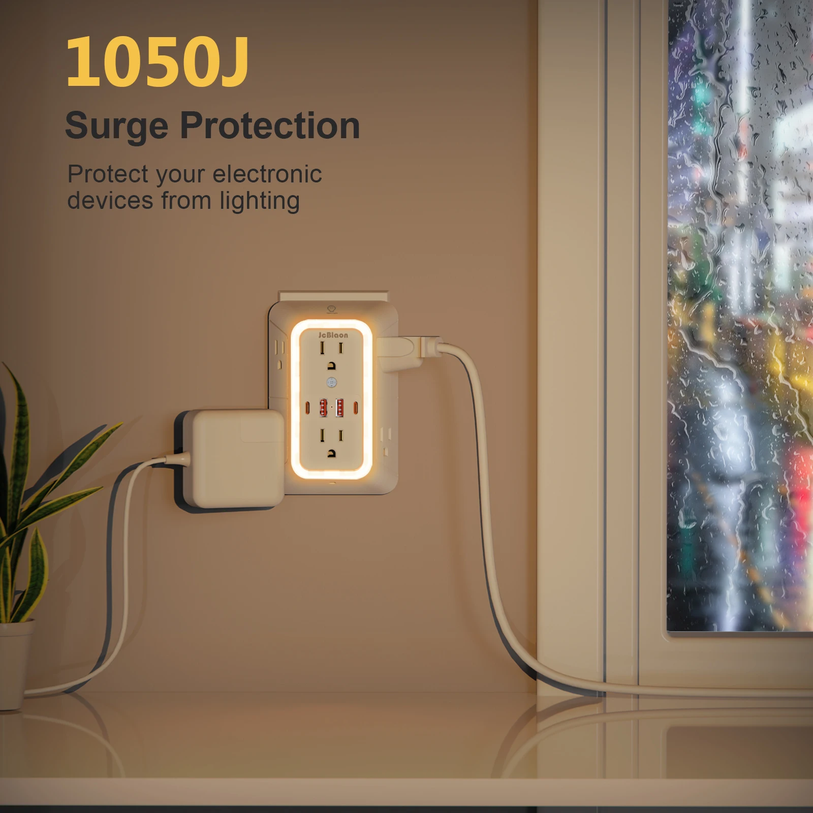 US Multi Socket Wall Socket with Night Light, 6 AC Ports & 4 USB(2 Type C), Wall-mounted Multi-functional USB  Universal Outlets view 5