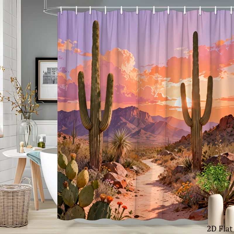 Rustic Desert Cactus Shower Curtain Bohemian Southwest Sunset Landscape Nature Bathroom Decor Waterproof Curtains