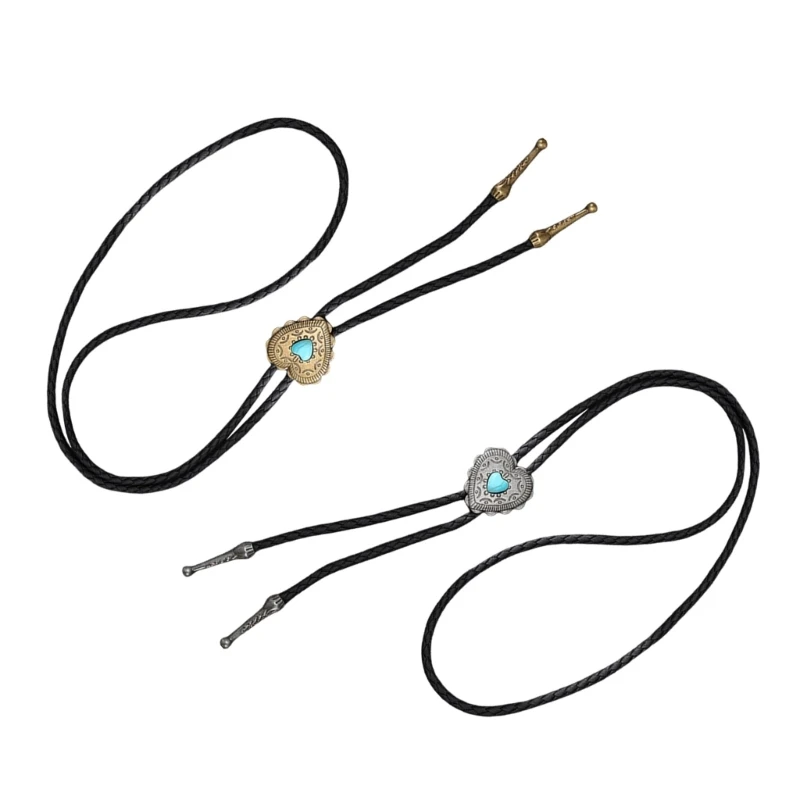 New Braided Bolo Tie with Heart Charm Necktie Necklace Costume for Sweater