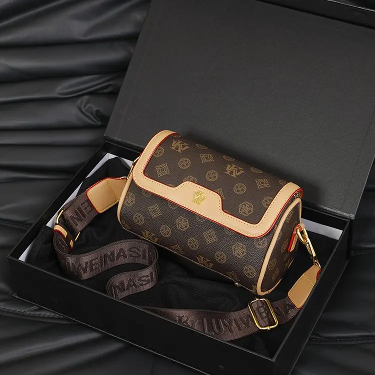 

2026 K-Style Cylinder Bucket Bag Vintage Adjustable Shoulder Crossbody Bag Chic Casual Purse for Daily Outing Handbags for Women