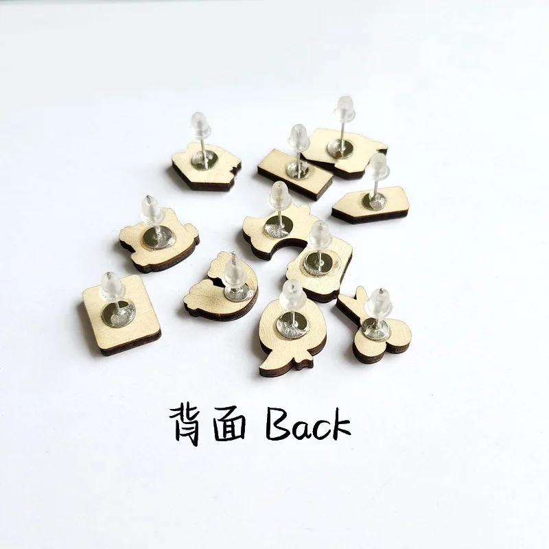 Irregular Wood Geometric Stud Earring For Women Teacher Apple Rule Coffee DIY Earrings Jewelry Gifts Accessories Findings
