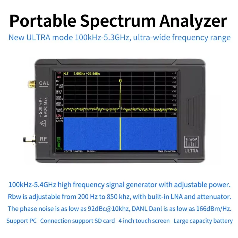 Original Tinysa Ultra Handheld Spectrum Analyzer 100 K-5.3GHz Tiny Spectrum Analyzers TinySA 4 2.8 Inch Touch Screen in Battery