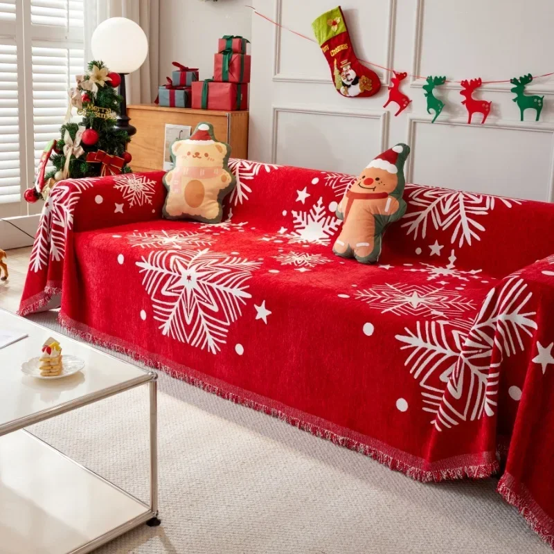 Chenille Antifouling Slipcover Jacquard Christmas Festival Sofa Towel Cover Four Seasons Universal Dust Proof Sofa Blanket Cover