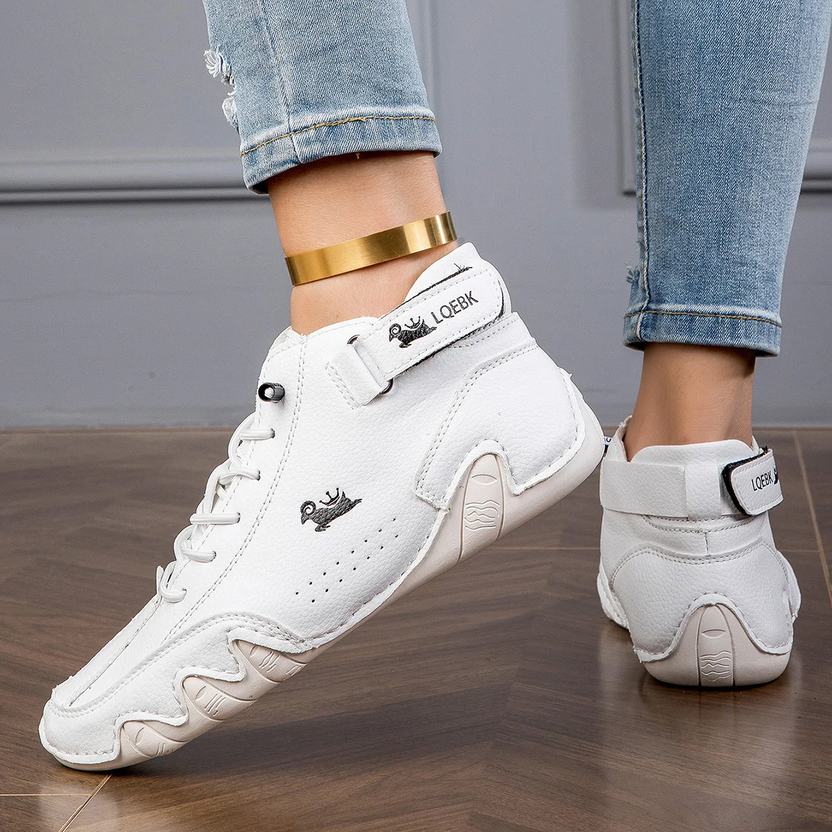 Stiefeletten für Damen, bequem, lässig, hohe Sneakers, luxuriöse Damenschuhe, wasserdichte Leder-Walking-Kurzschuhe