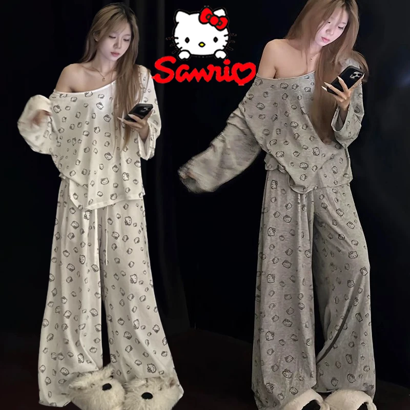 

2 шт./компл. пижамный комплект Sanrio Hello Kitty с героями мультфильмов, женские осенне-зимние домашние штаны, комплект с длинными рукавами, модная домашняя одежда для девочек, подарок