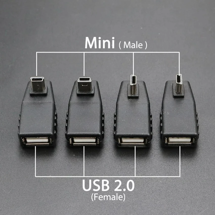 1PCS 90 Degree New USB 2.0 Type A Female to Mini USB 5 Pin B OTG Adapter Converter Connector Charging Adapter