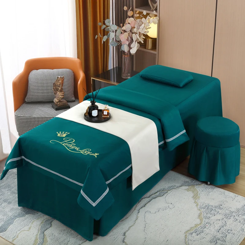 Luxury Beauty Salon Bedspread 4pcs/set High-grade Massage Spa Bedskirt, Pillowcase, StoolCover, Dulvet Cover Beddings Sets