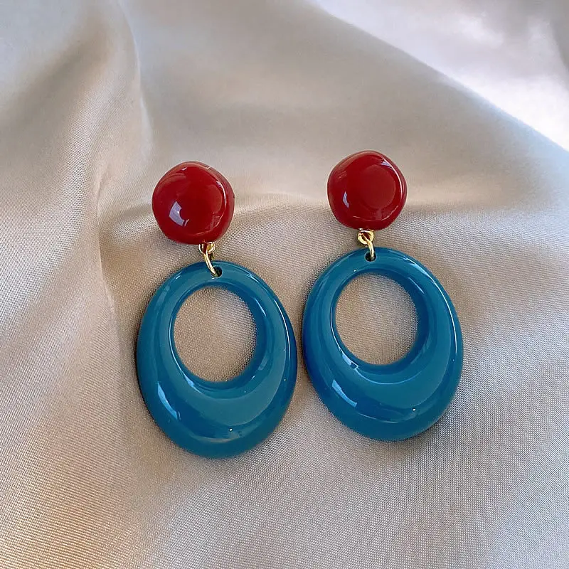 2026 Damen Retro Geometrische Ovale Hängeohrringe Blau-Grüne Harz-Tropfenohrringe Vintage Statement-Schmuck für Party und Alltag – Detail 3