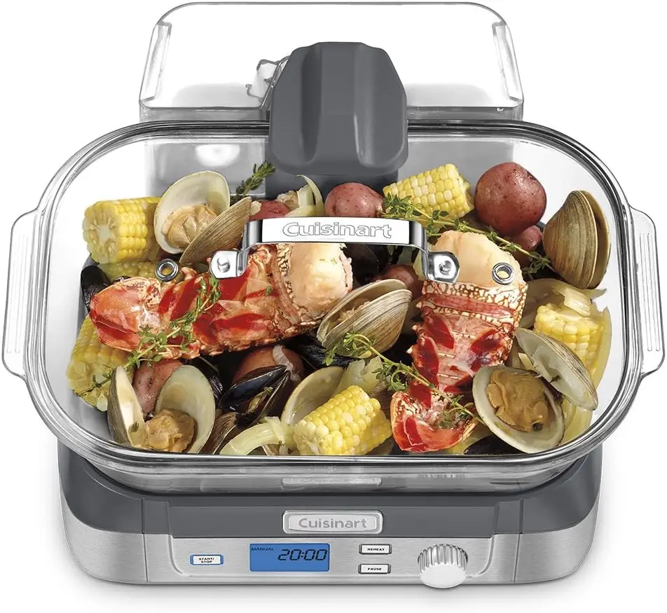 STM-1000 Cook Fresh Digital Glass Steamer, One Size, Stainless Steel，powerful steam system delivers steam from top down