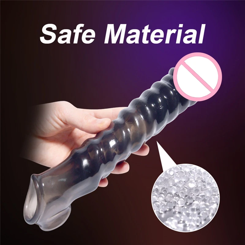 Transparent Penis Extend Sleeve with Vibrator Reusable Condoms Dildo Dick Enhancer Delay Ejaculation Cock Rings Sex Toys for Men